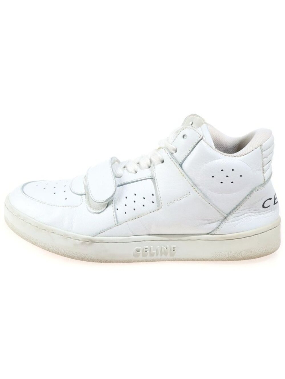 Celine Logo Print Leather High Top Sneakers White